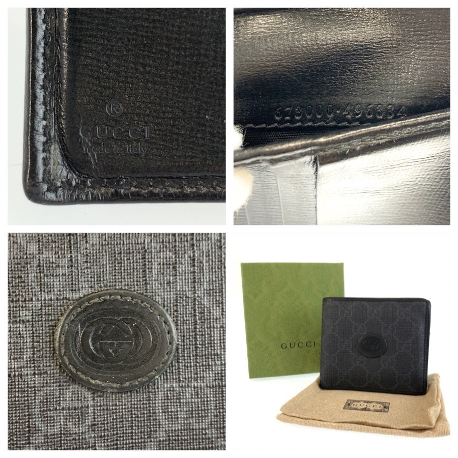 25504
GUCCI グッチ インターロッキング ブラック 黒 GGスプリームキャンバス 673000 折り財布 コンパクトウォレット メンズ AB9