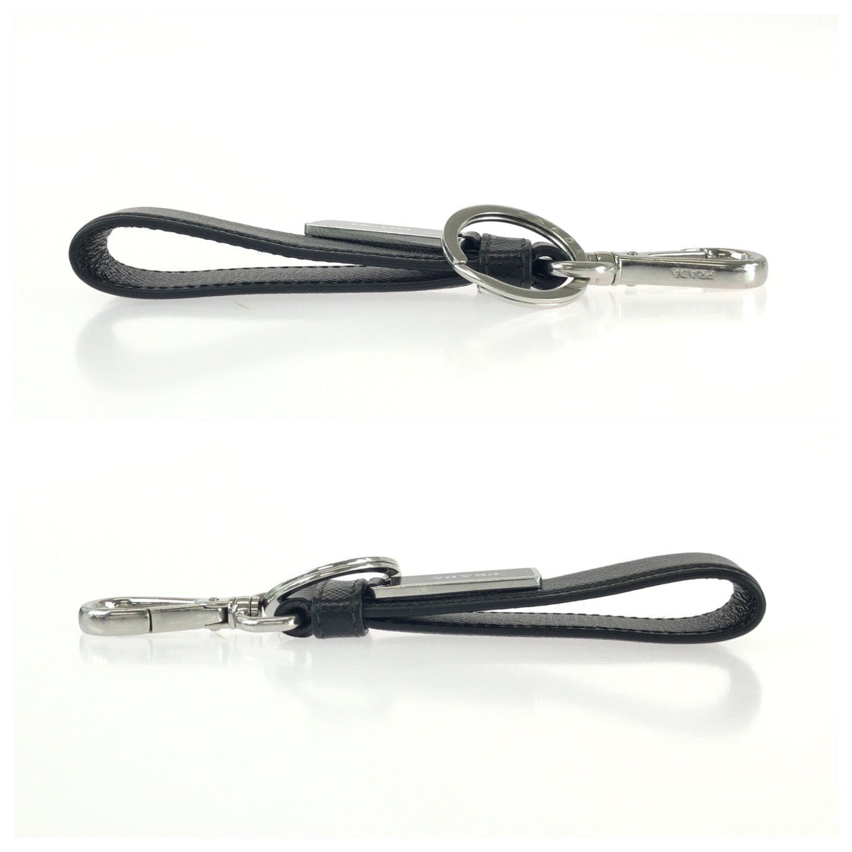 25509
PRADA プラダ サフィアーノ ブラック 黒 シルバー金具 レザー キーリング メンズ ABP16