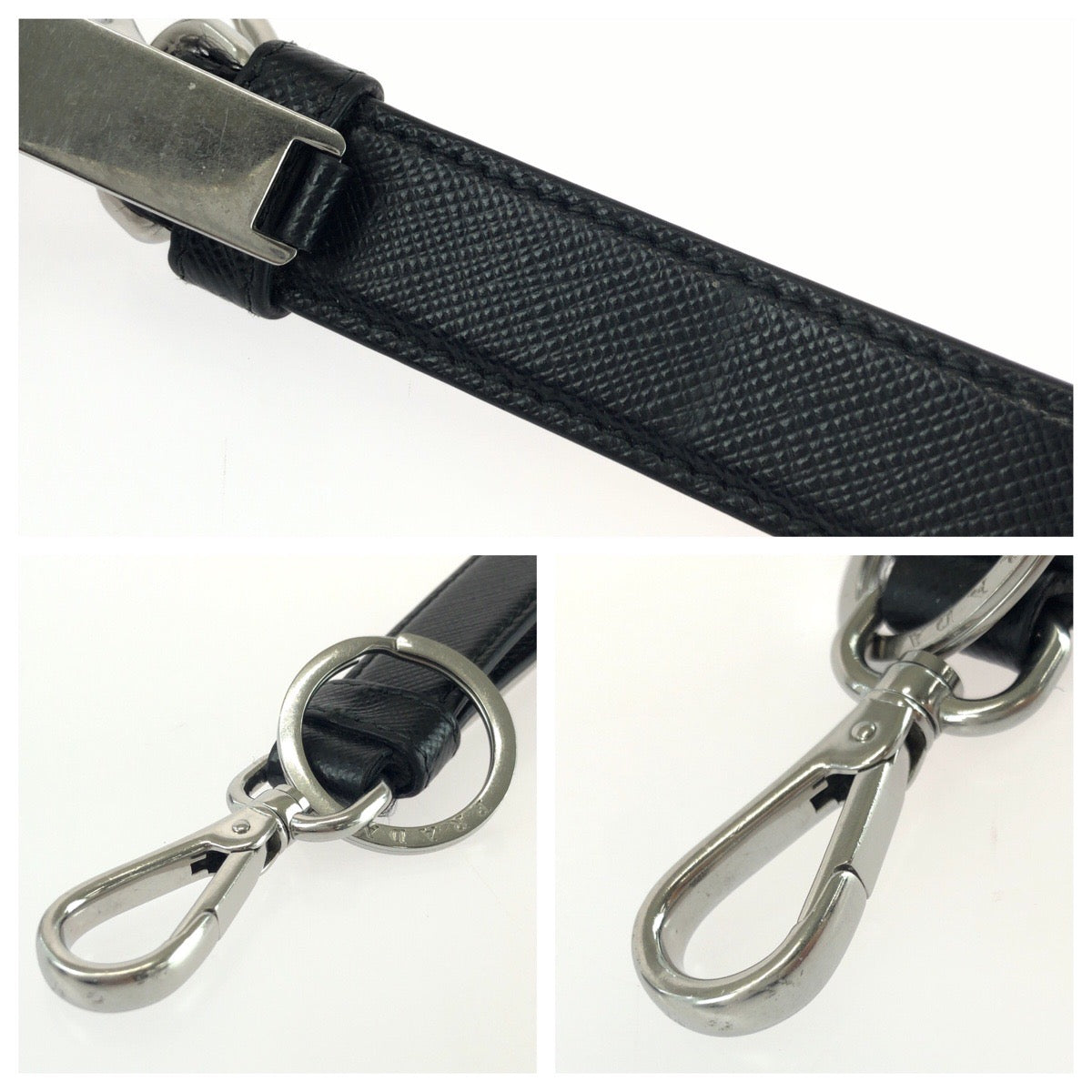 25509
PRADA プラダ サフィアーノ ブラック 黒 シルバー金具 レザー キーリング メンズ ABP16