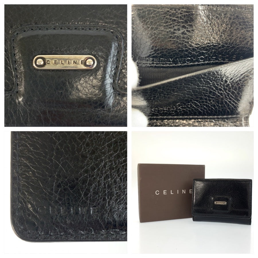25510
CELINE セリーヌ ブラック 黒 シルバー金具 レザー 折財布 コンパクトウォレット レディース ABP16