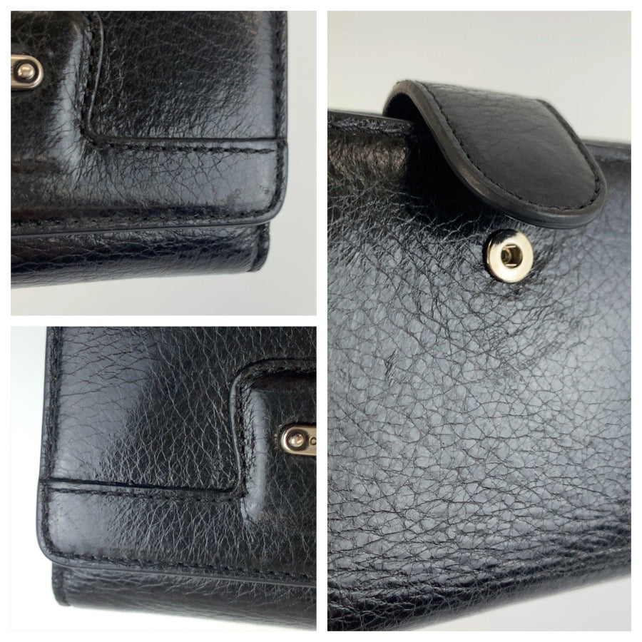 25510
CELINE セリーヌ ブラック 黒 シルバー金具 レザー 折財布 コンパクトウォレット レディース ABP16