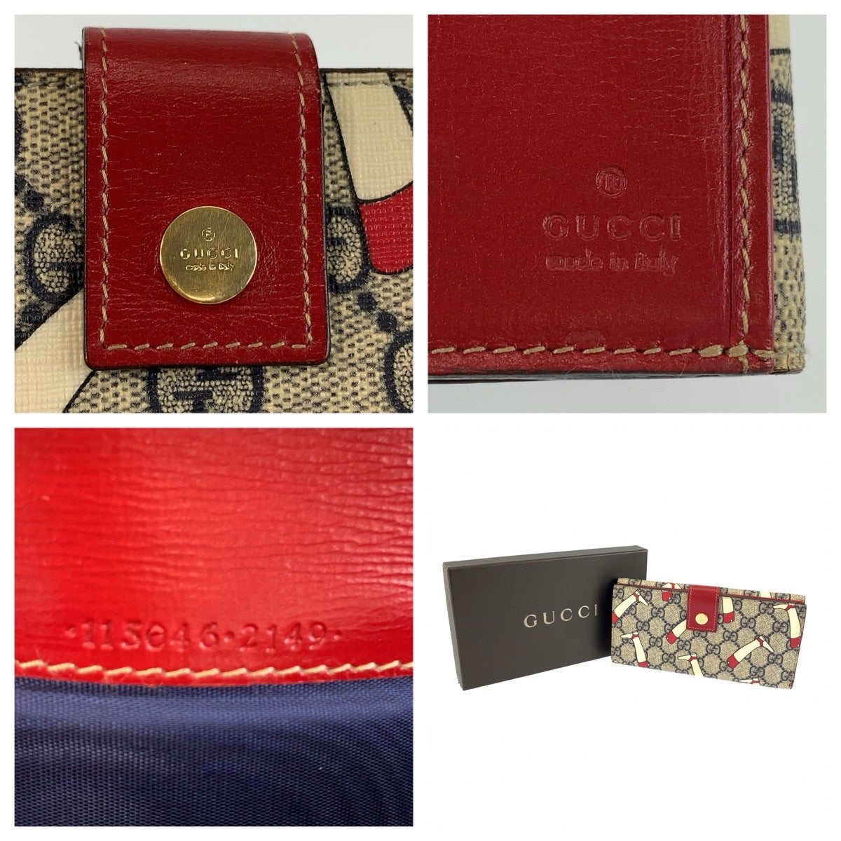 25514
GUCCI グッチ ブーツ柄 グレー レッド ゴールド金具 GGスプリームキャンバス / レザー 115046 長財布 ロングウォレット レディース ABP14