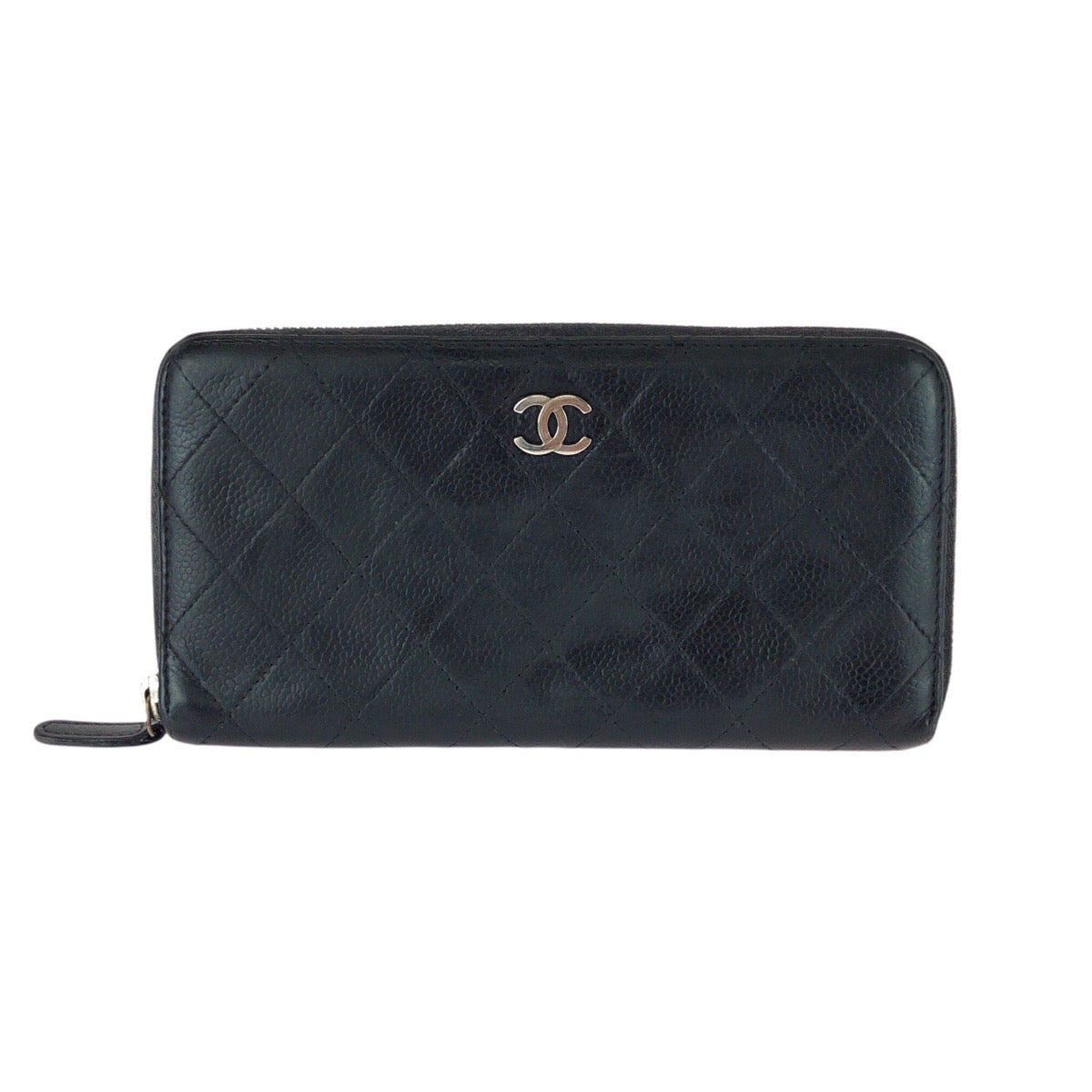 25515
CHANEL シャネル ココマーク ブラック 黒 シルバー金具 キャビアスキン 長財布 ラウンドファスナー レディース AB14