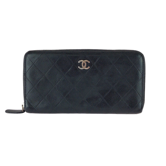 25515
CHANEL シャネル ココマーク ブラック 黒 シルバー金具 キャビアスキン 長財布 ラウンドファスナー レディース AB14