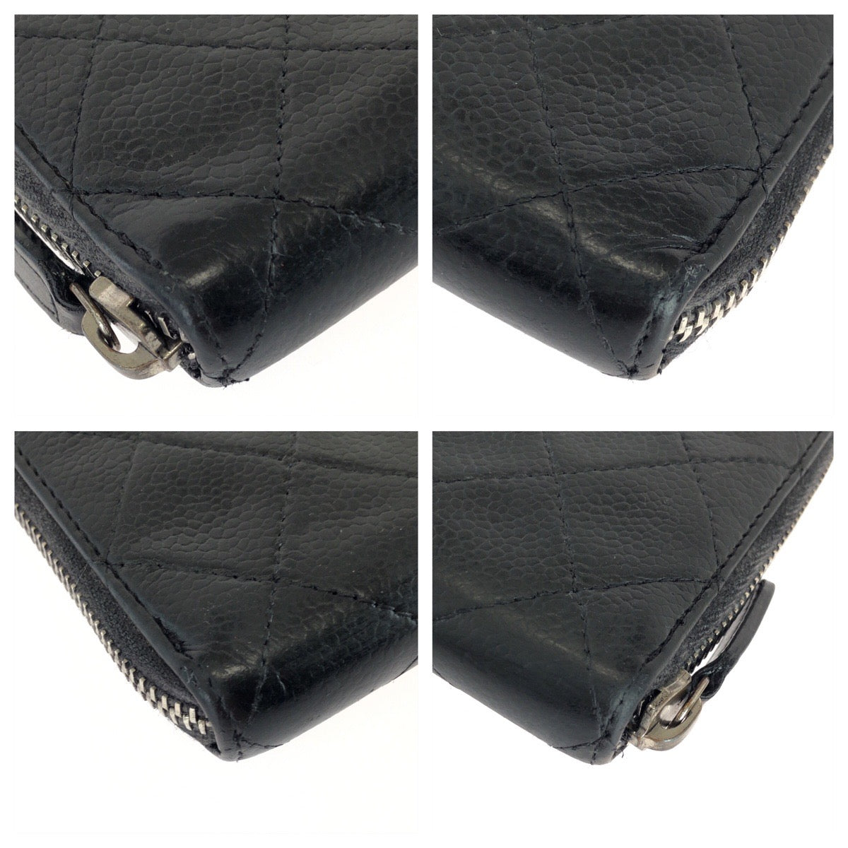 25515
CHANEL シャネル ココマーク ブラック 黒 シルバー金具 キャビアスキン 長財布 ラウンドファスナー レディース AB14