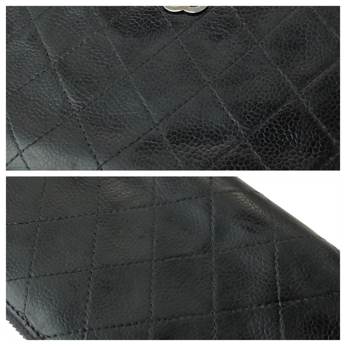 25515
CHANEL シャネル ココマーク ブラック 黒 シルバー金具 キャビアスキン 長財布 ラウンドファスナー レディース AB14