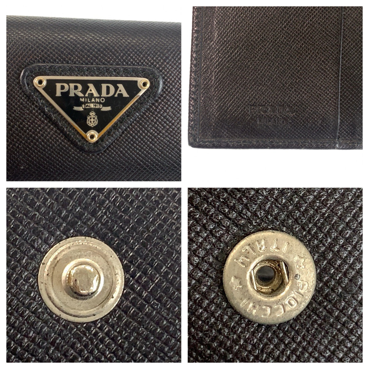 25516
PRADA プラダ 三角ロゴプレート サフィアーノ ブラック 黒 シルバー金具 レザー 折り財布 コンパクトウォレット レディース ABP16