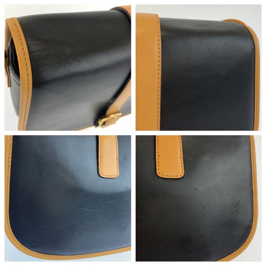 25520
CELINE セリーヌ ヴィンテージ ブラック 黒 ブラウン ゴールド金具 レザー M06 ショルダーバッグ ポシェット レディース ABP28