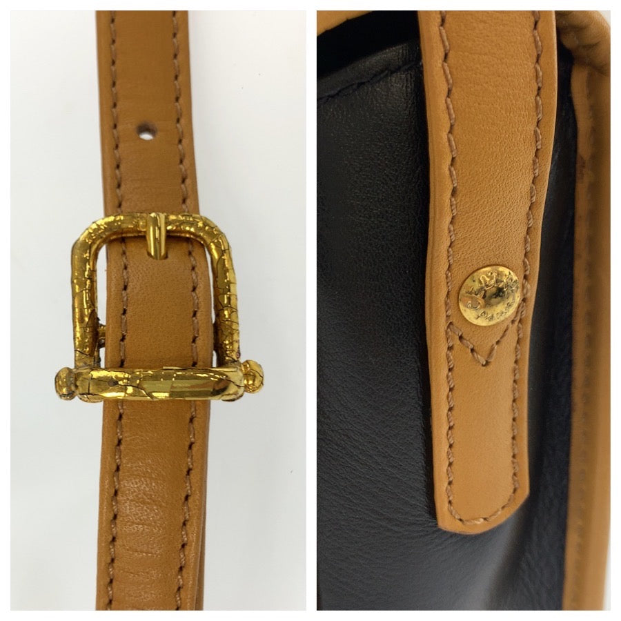 25520
CELINE セリーヌ ヴィンテージ ブラック 黒 ブラウン ゴールド金具 レザー M06 ショルダーバッグ ポシェット レディース ABP28
