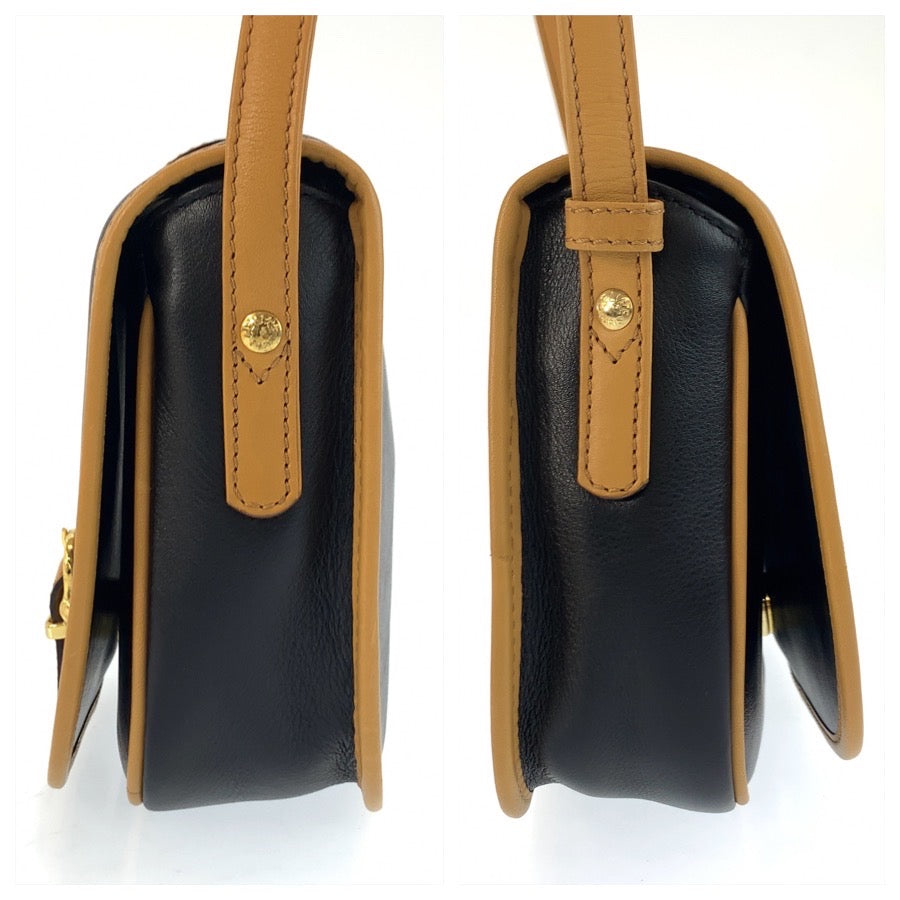 25520
CELINE セリーヌ ヴィンテージ ブラック 黒 ブラウン ゴールド金具 レザー M06 ショルダーバッグ ポシェット レディース ABP28