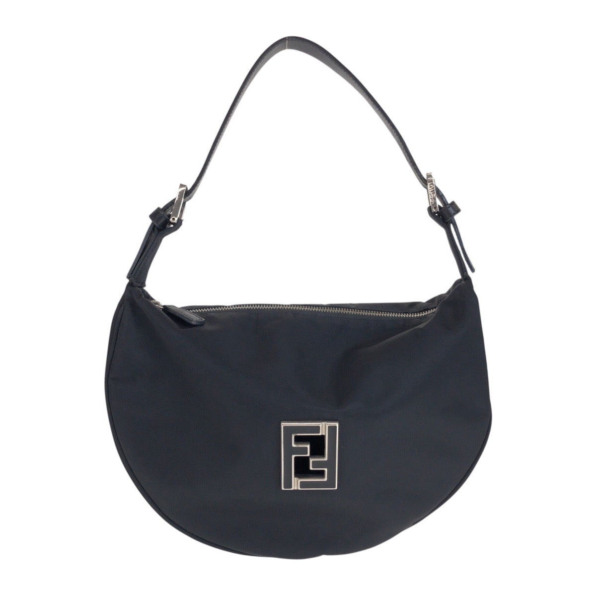 25522
FENDI フェンディ ズッカ ブラック 黒 シルバー金具 ナイロン / レザー ショルダーバッグ ハンドバッグ レディース B16