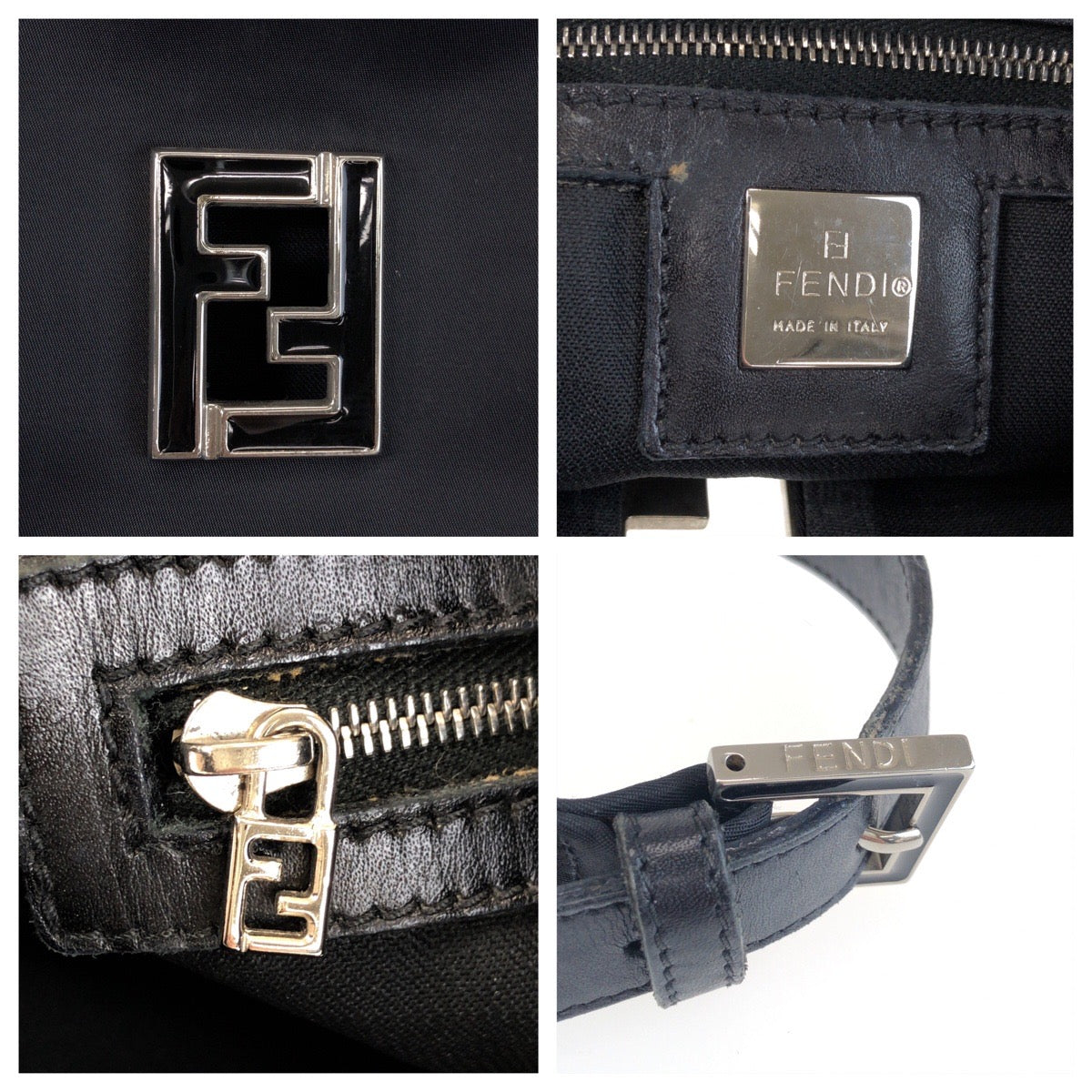 25522
FENDI フェンディ ズッカ ブラック 黒 シルバー金具 ナイロン / レザー ショルダーバッグ ハンドバッグ レディース B16