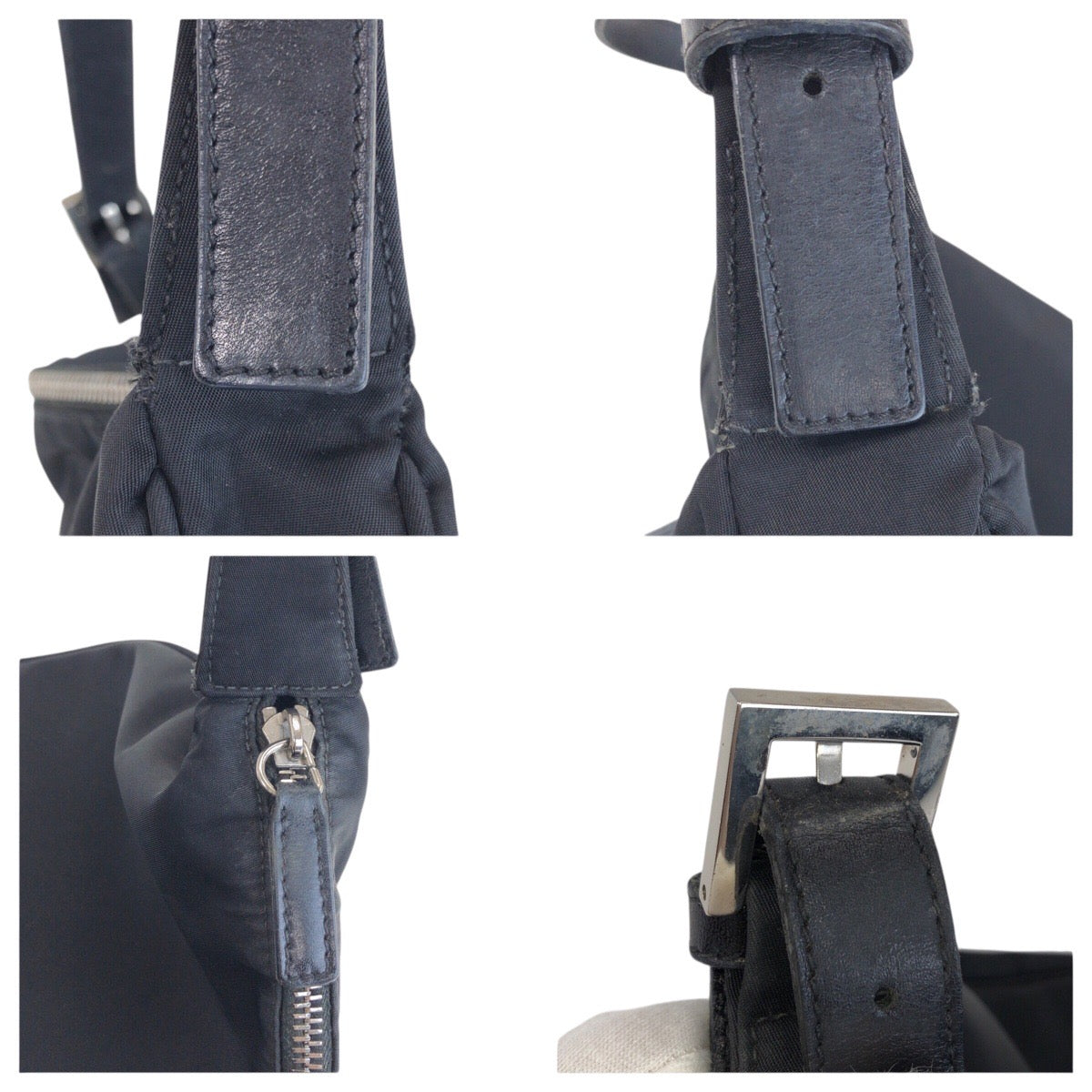 25522
FENDI フェンディ ズッカ ブラック 黒 シルバー金具 ナイロン / レザー ショルダーバッグ ハンドバッグ レディース B16