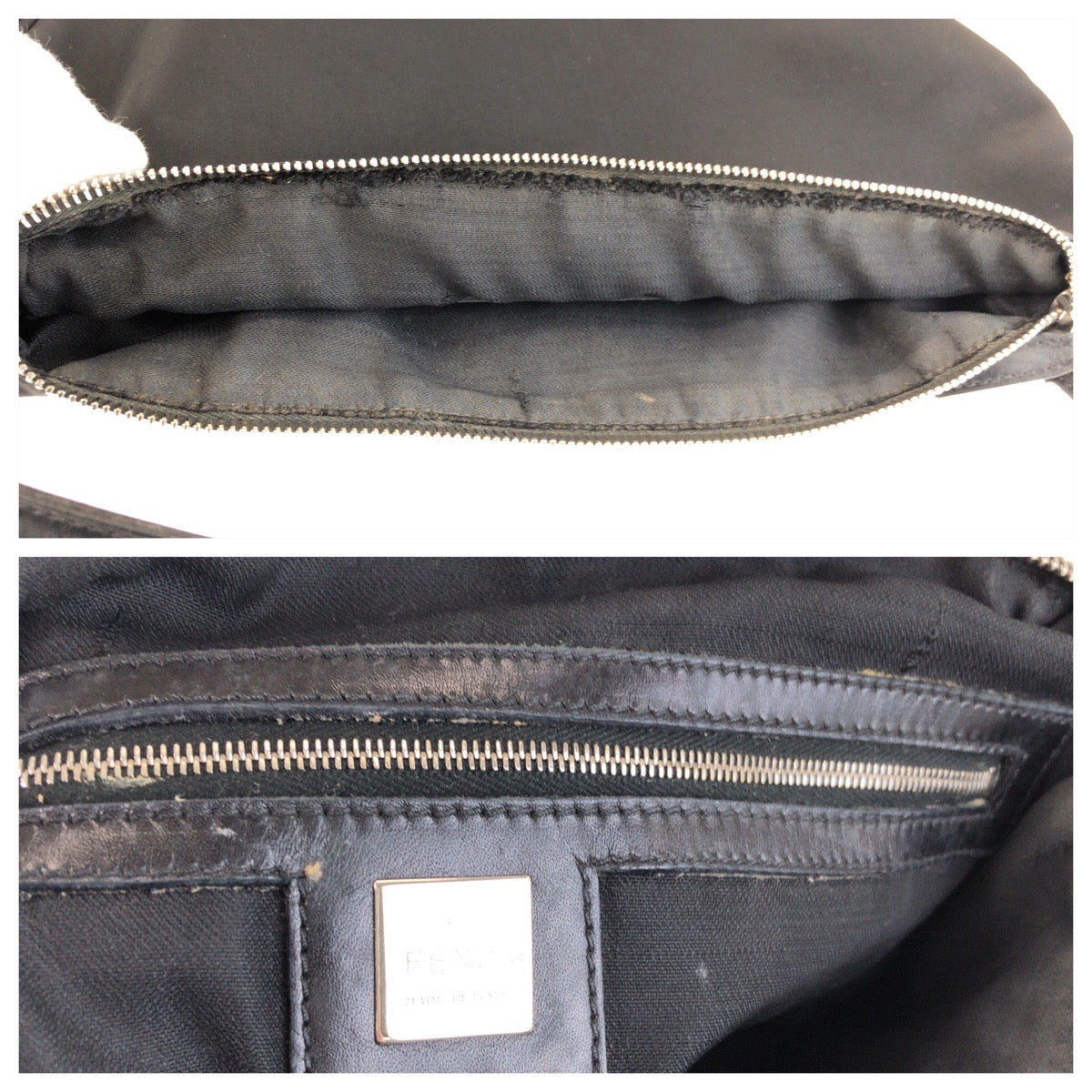 25522
FENDI フェンディ ズッカ ブラック 黒 シルバー金具 ナイロン / レザー ショルダーバッグ ハンドバッグ レディース B16