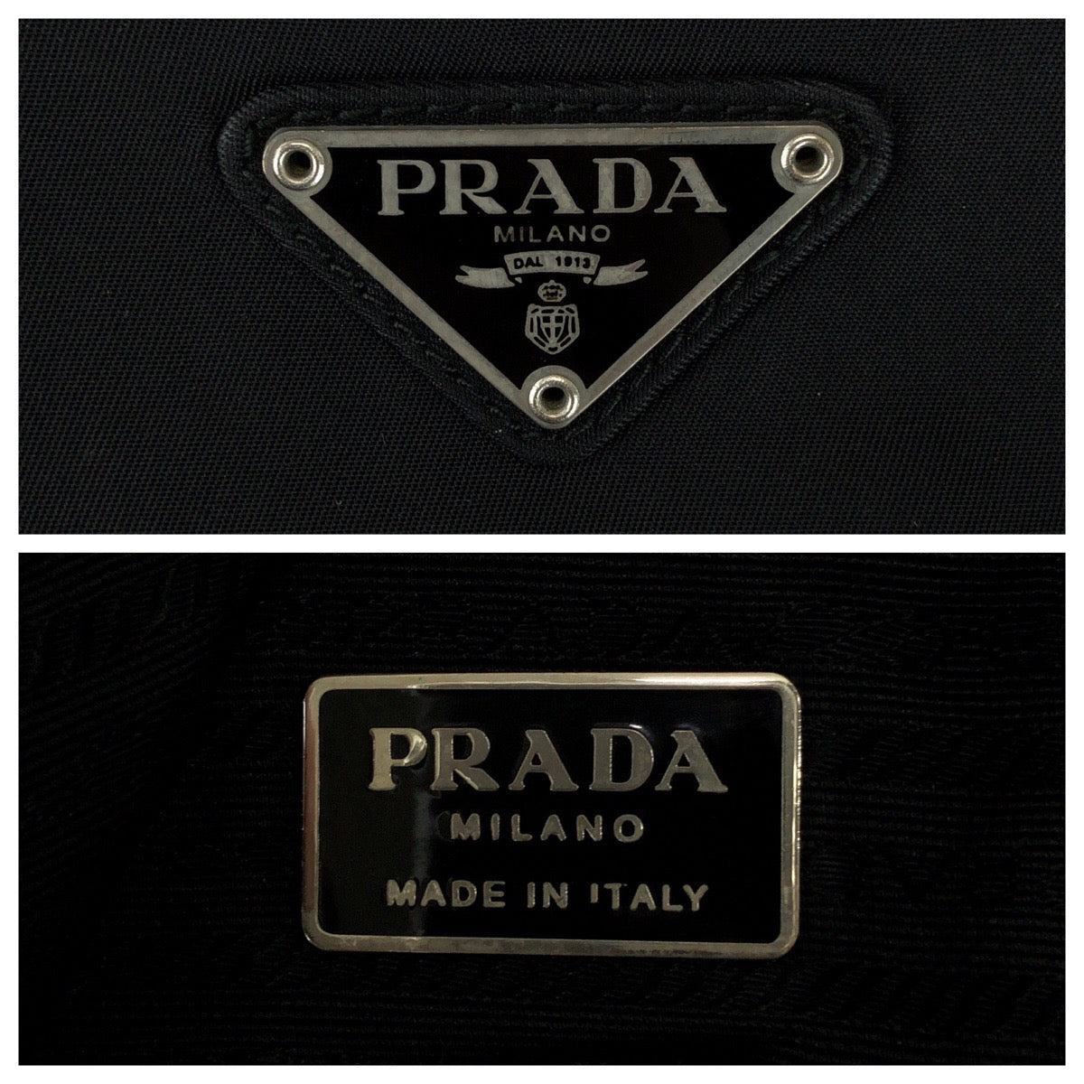 25525
PRADA プラダ テスート 三角ロゴプレート ブラック 黒 シルバー金具 ナイロン トートバッグ ショルダーバッグ レディース AB28