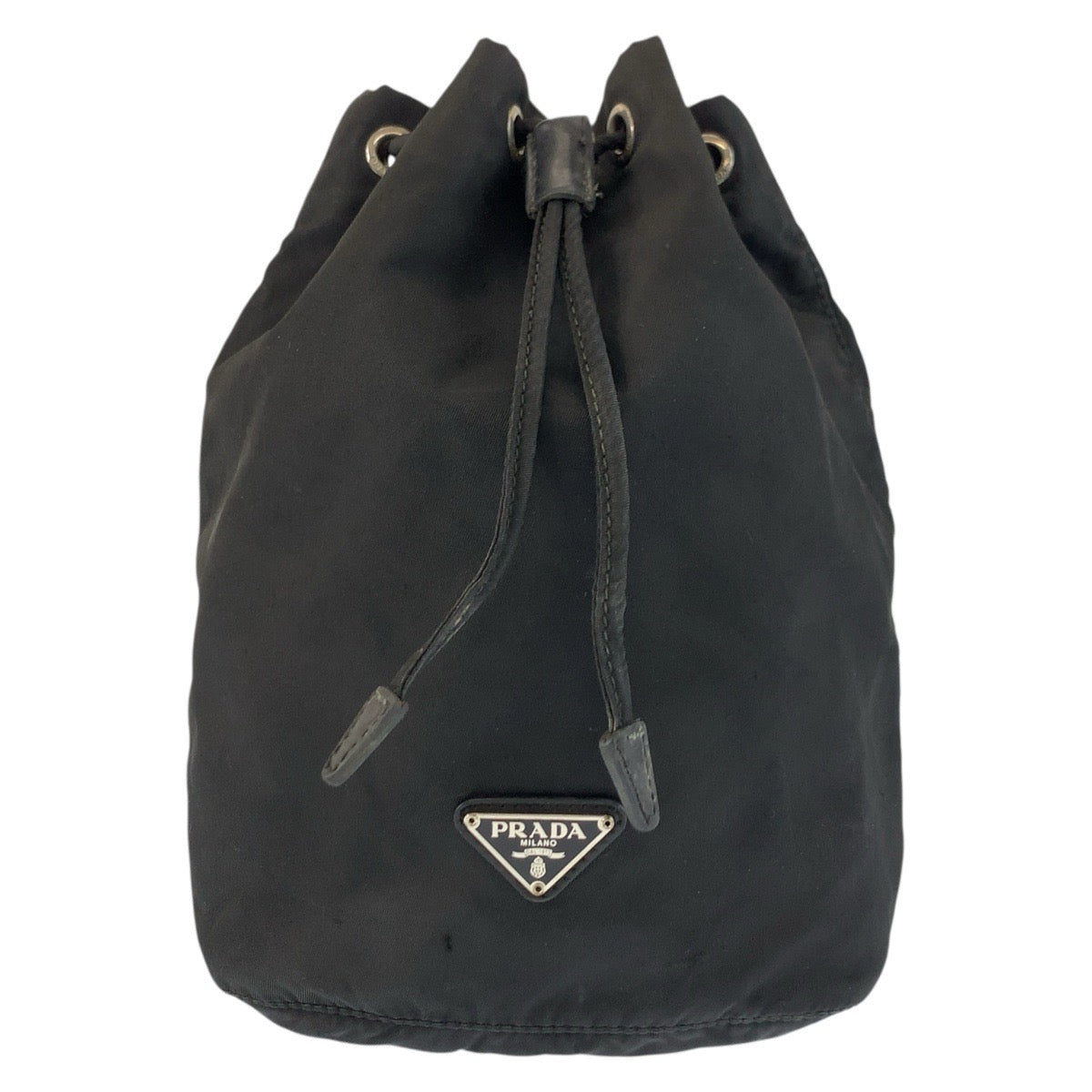 25526
PRADA プラダ テスート 三角ロゴプレート ブラック 黒 シルバー金具 ナイロン 巾着ポーチ レディース B14