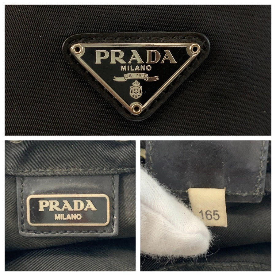 25526
PRADA プラダ テスート 三角ロゴプレート ブラック 黒 シルバー金具 ナイロン 巾着ポーチ レディース B14