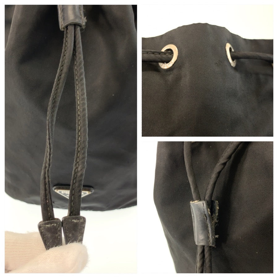 25526
PRADA プラダ テスート 三角ロゴプレート ブラック 黒 シルバー金具 ナイロン 巾着ポーチ レディース B14