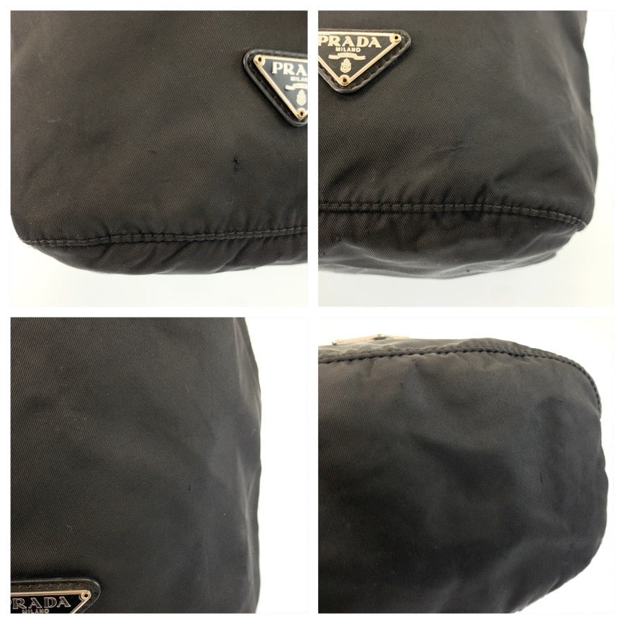 25526
PRADA プラダ テスート 三角ロゴプレート ブラック 黒 シルバー金具 ナイロン 巾着ポーチ レディース B14