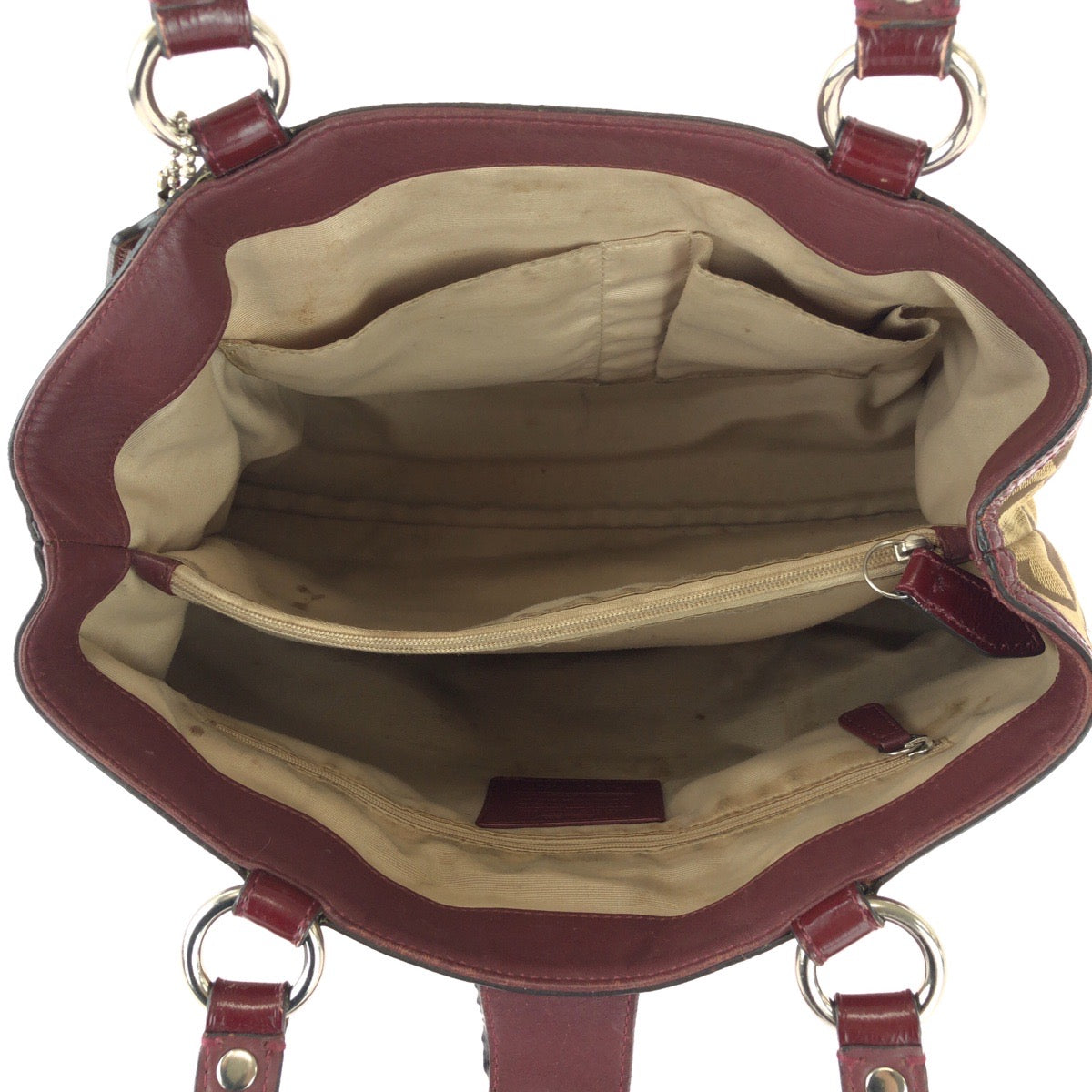 25528
COACH コーチ ソーホー ベージュ ワインレッド シルバー金具 GGキャンバス / レザー F19253 トートバッグ ショルダーバッグ レディース B1