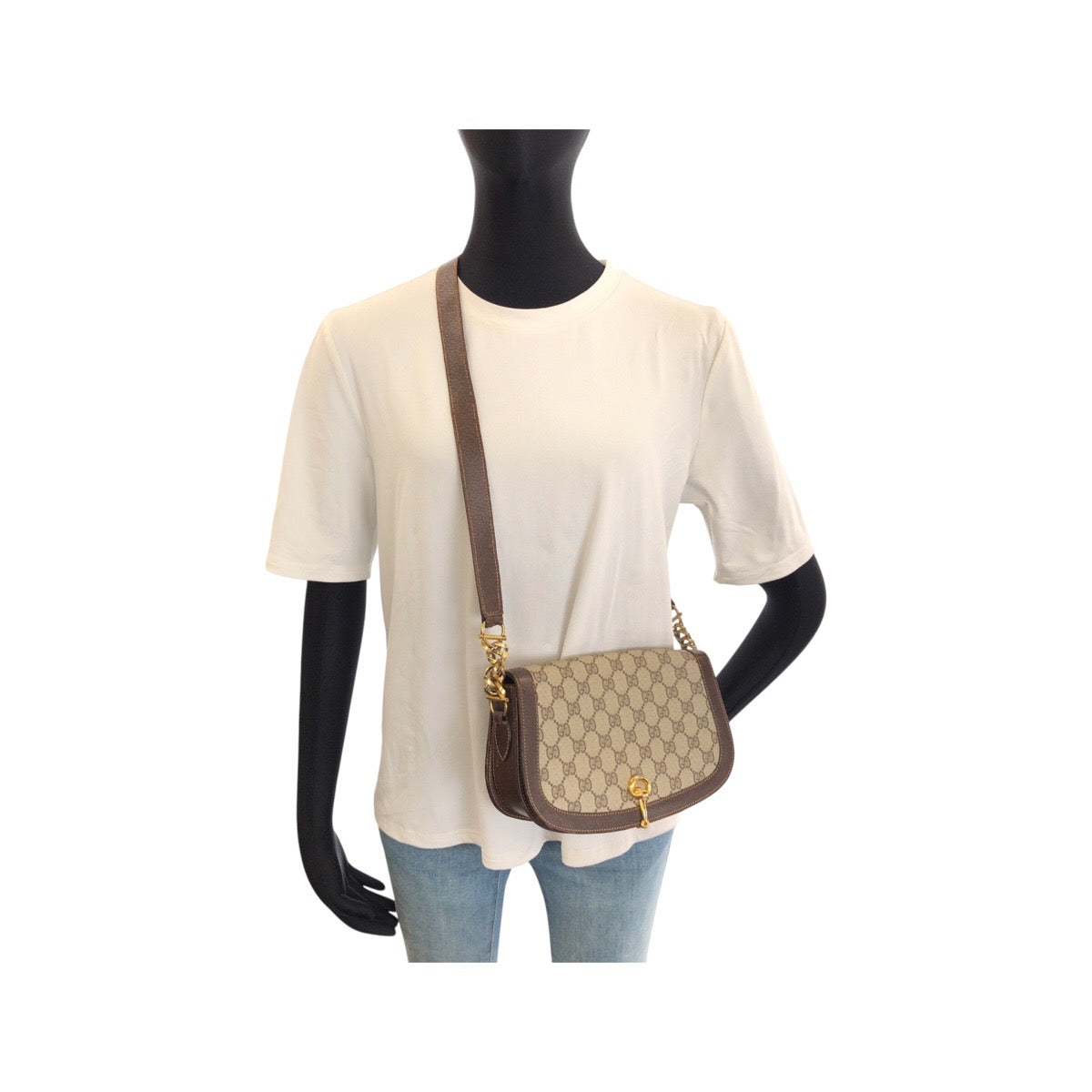 25531
GUCCI グッチ ヴィンテージ オールドグッチ ホースビット ベージュ ブラウン ゴールド金具 GGスプリームキャンバス ショルダーバッグ ポシェット レディース B21