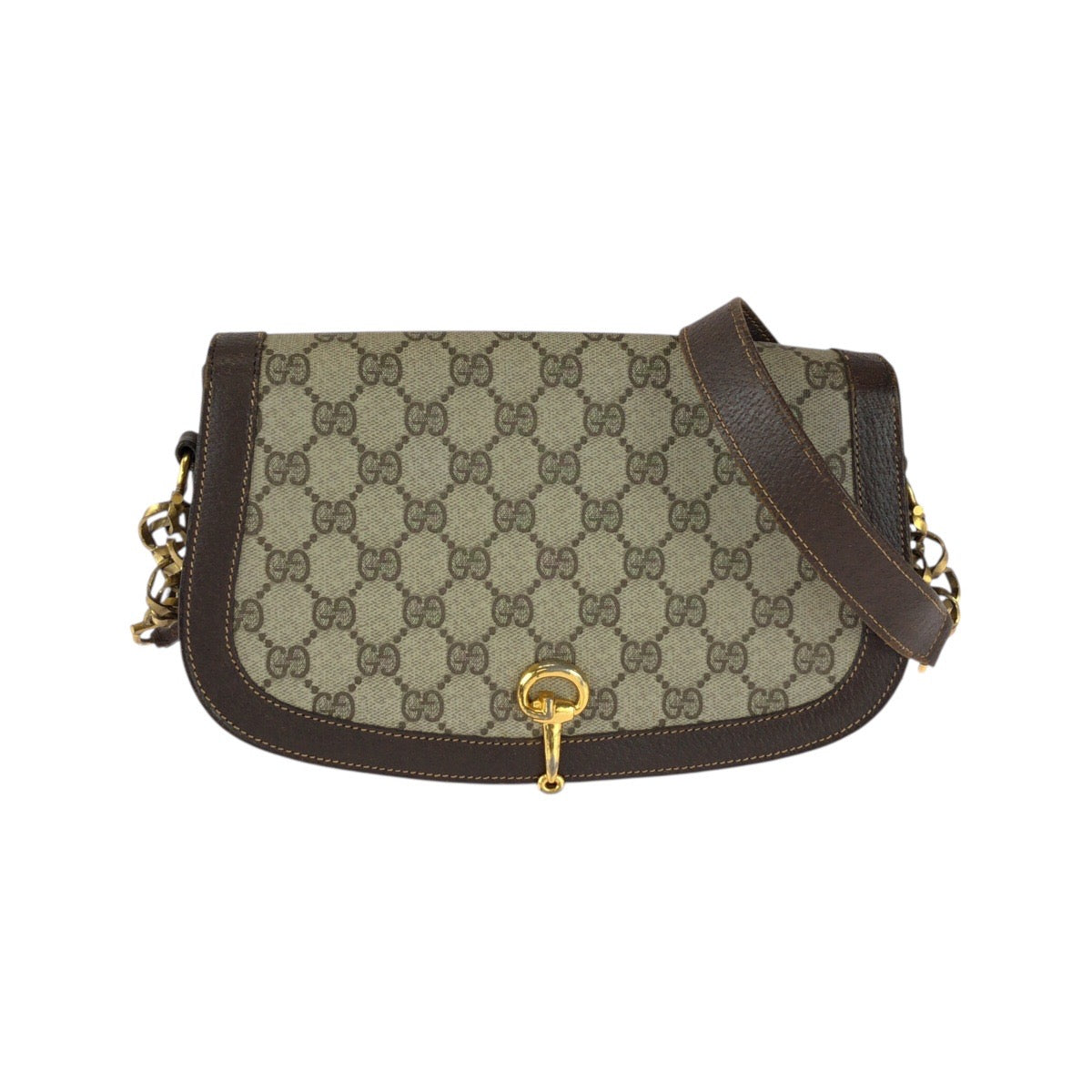 25531
GUCCI グッチ ヴィンテージ オールドグッチ ホースビット ベージュ ブラウン ゴールド金具 GGスプリームキャンバス ショルダーバッグ ポシェット レディース B21