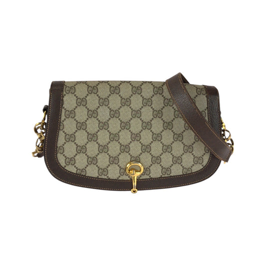25531
GUCCI グッチ ヴィンテージ オールドグッチ ホースビット ベージュ ブラウン ゴールド金具 GGスプリームキャンバス ショルダーバッグ ポシェット レディース B21