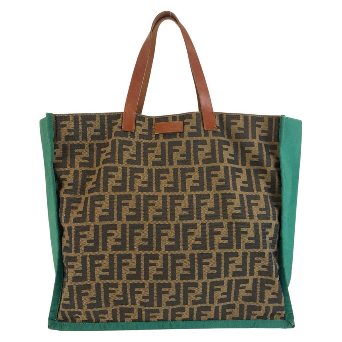 25535
FENDI フェンディ ズッカ ブラウン グリーン キャンバス / レザー 8BH235 トートバッグ ハンドバッグ レディース AB35