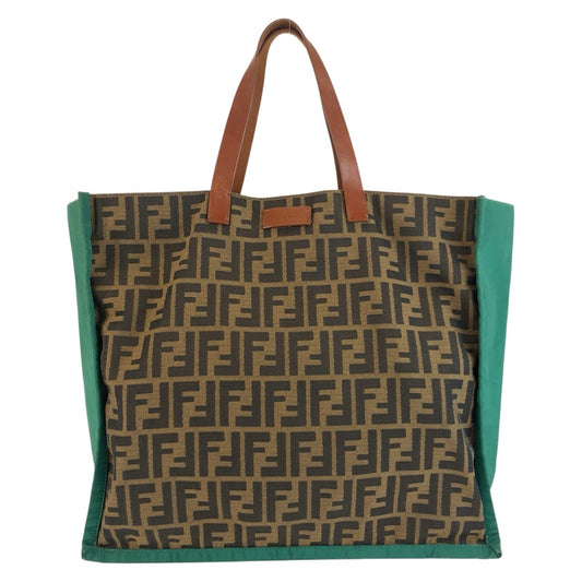 25535
FENDI フェンディ ズッカ ブラウン グリーン キャンバス / レザー 8BH235 トートバッグ ハンドバッグ レディース AB35