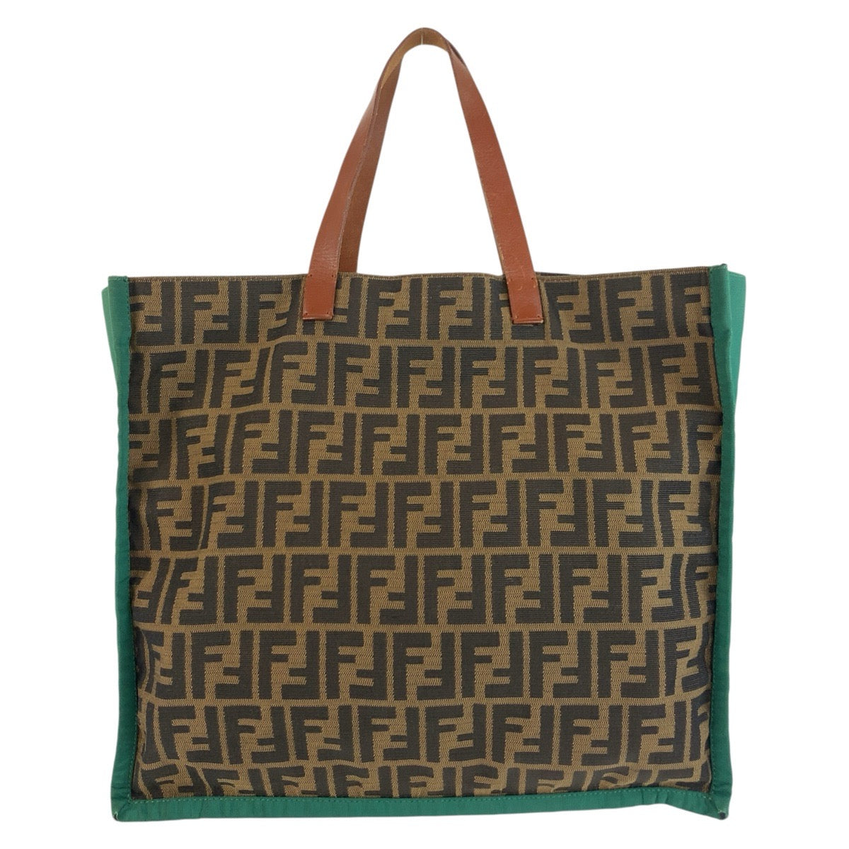 25535
FENDI フェンディ ズッカ ブラウン グリーン キャンバス / レザー 8BH235 トートバッグ ハンドバッグ レディース AB35