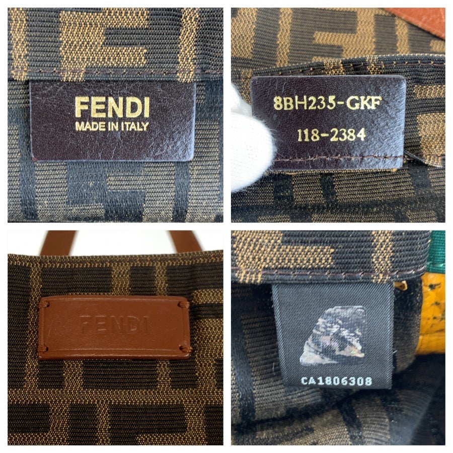 25535
FENDI フェンディ ズッカ ブラウン グリーン キャンバス / レザー 8BH235 トートバッグ ハンドバッグ レディース AB35
