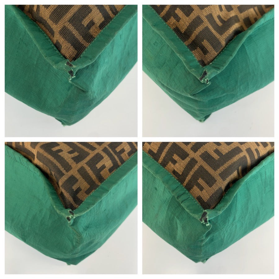 25535
FENDI フェンディ ズッカ ブラウン グリーン キャンバス / レザー 8BH235 トートバッグ ハンドバッグ レディース AB35