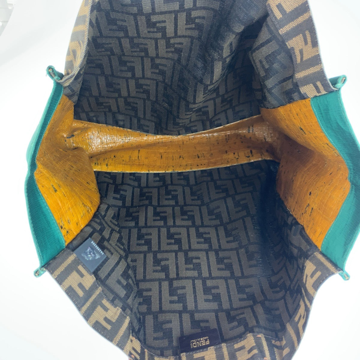 25535
FENDI フェンディ ズッカ ブラウン グリーン キャンバス / レザー 8BH235 トートバッグ ハンドバッグ レディース AB35