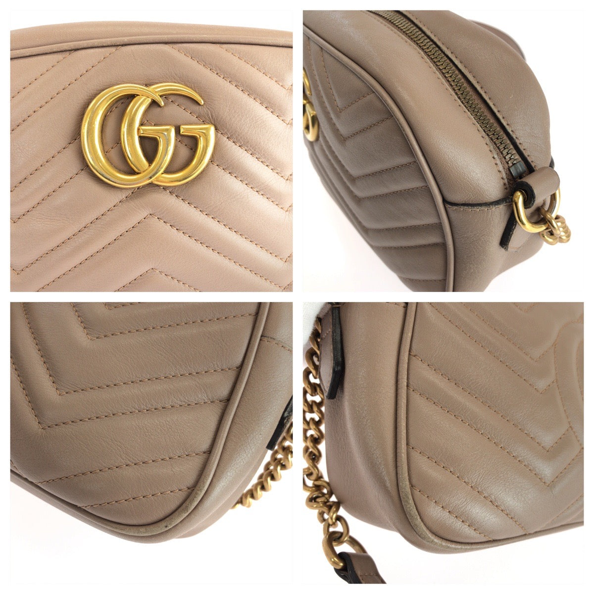 25536
GUCCI グッチ GGマーモント ベージュ ゴールド金具 レザー 447632 ショルダーバッグ メッセンジャーバッグ レディース AB50