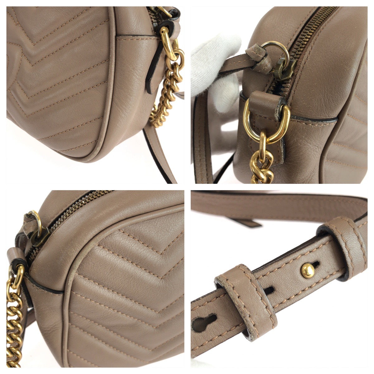 25536
GUCCI グッチ GGマーモント ベージュ ゴールド金具 レザー 447632 ショルダーバッグ メッセンジャーバッグ レディース AB50