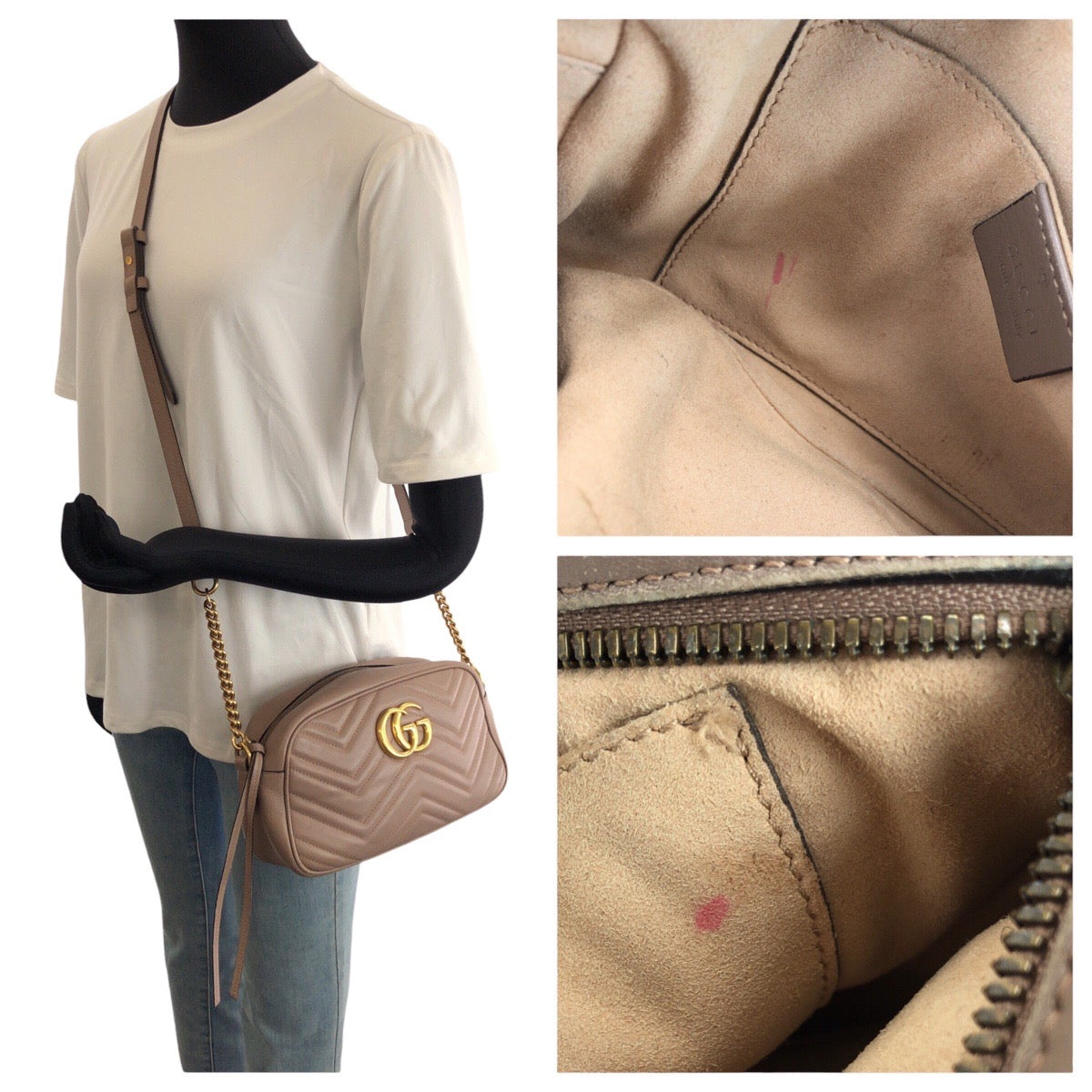 25536
GUCCI グッチ GGマーモント ベージュ ゴールド金具 レザー 447632 ショルダーバッグ メッセンジャーバッグ レディース AB50
