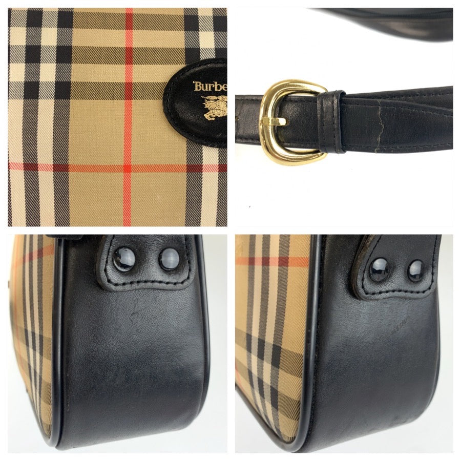 25539
Burberrys バーバリーズ ヴィンテージ シャドーホース チェック柄 ベージュ ブラック ゴールド金具 キャンバス / レザー ショルダーバッグ レディース ABP35