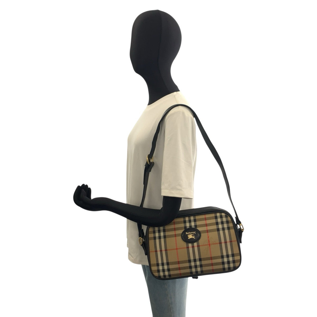 25539
Burberrys バーバリーズ ヴィンテージ シャドーホース チェック柄 ベージュ ブラック ゴールド金具 キャンバス / レザー ショルダーバッグ レディース ABP35