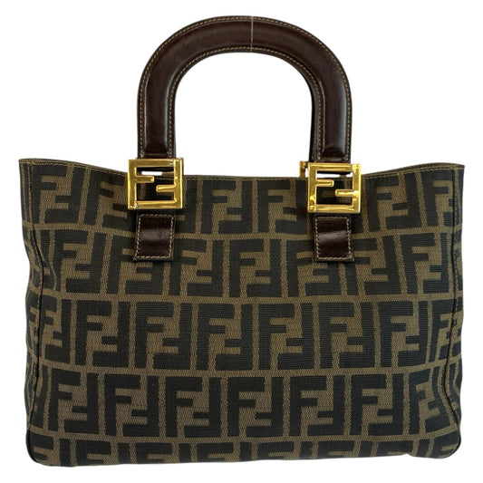 25540
FENDI フェンディ ズッカ ブラウン ゴールド金具 キャンバス トートバッグ ハンドバッグ レディース AB49