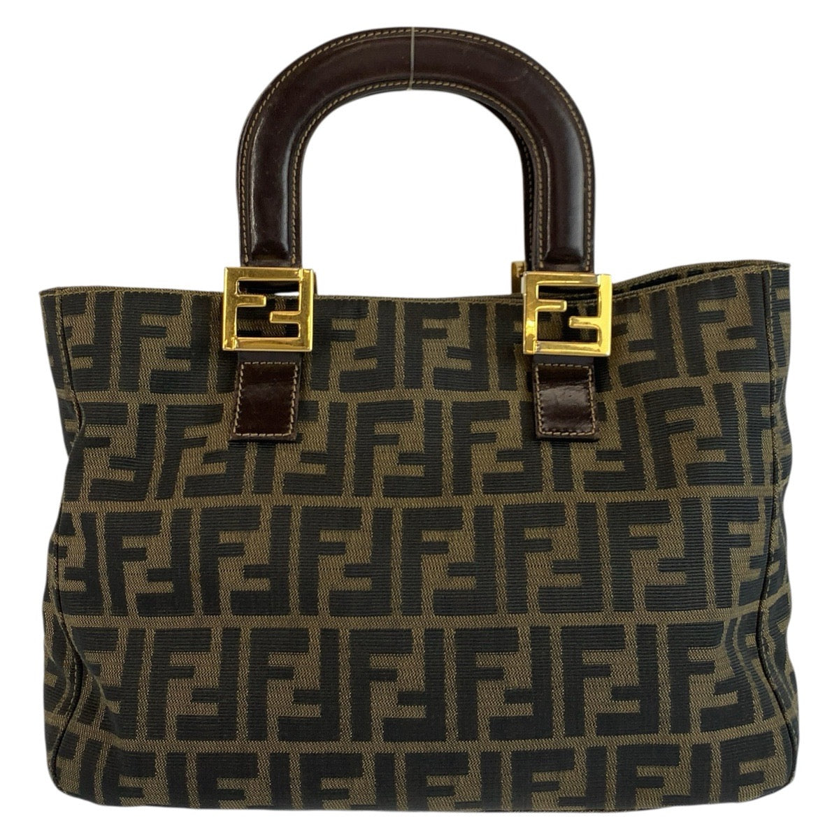 25540
FENDI フェンディ ズッカ ブラウン ゴールド金具 キャンバス トートバッグ ハンドバッグ レディース AB49