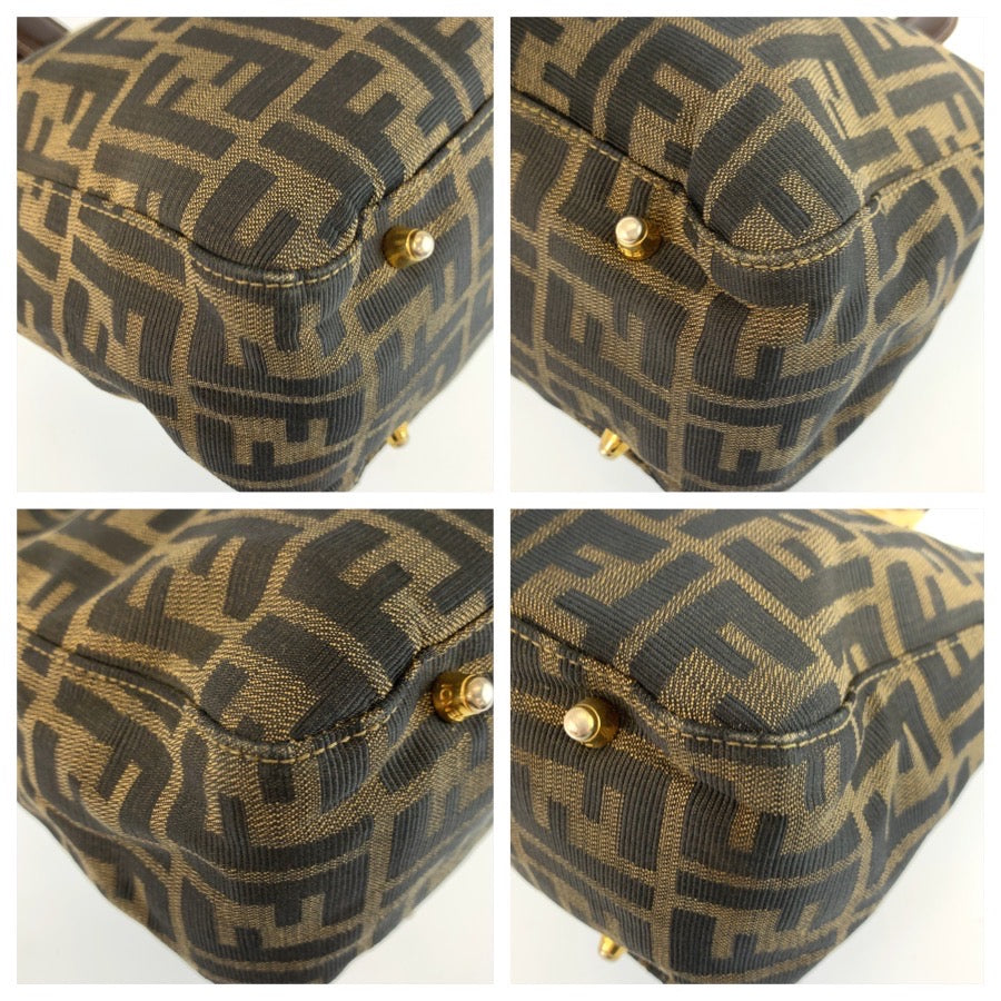 25540
FENDI フェンディ ズッカ ブラウン ゴールド金具 キャンバス トートバッグ ハンドバッグ レディース AB49