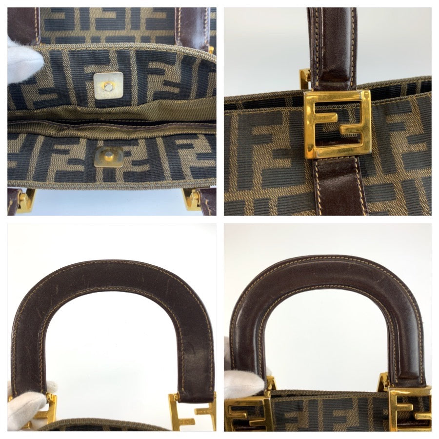 25540
FENDI フェンディ ズッカ ブラウン ゴールド金具 キャンバス トートバッグ ハンドバッグ レディース AB49