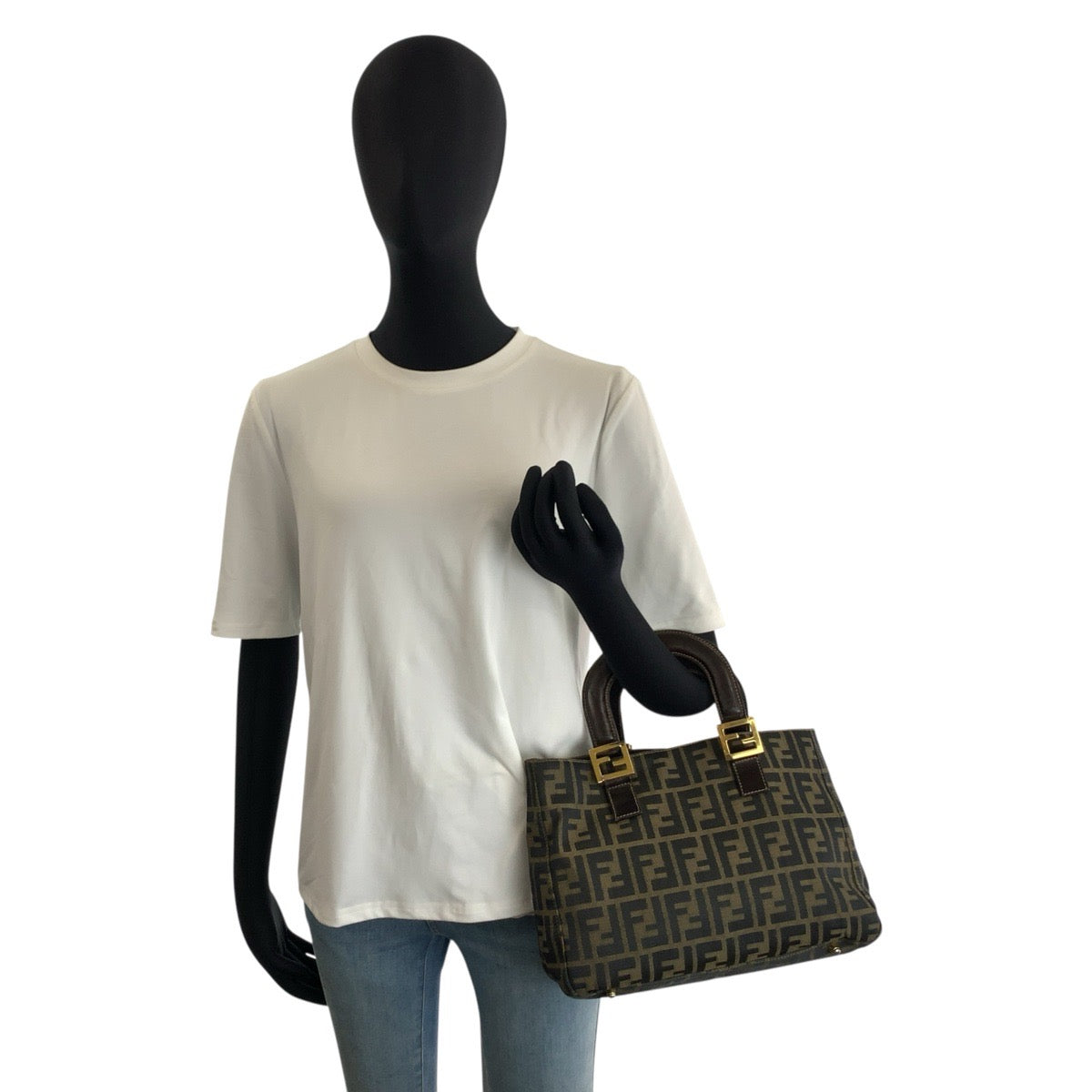 25540
FENDI フェンディ ズッカ ブラウン ゴールド金具 キャンバス トートバッグ ハンドバッグ レディース AB49
