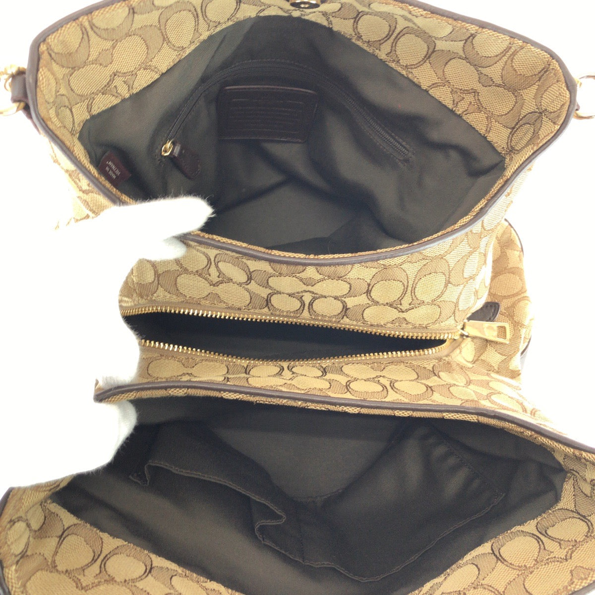 25542
COACH コーチ アウトライン シグネチャー ベージュ ブラウン ゴールド金具 キャンバス / レザー F36424 ショルダーバッグ レディース ABP14