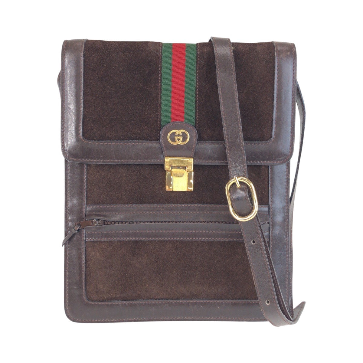 25547
GUCCI グッチ ヴィンテージ シェリーライン ブラウン ゴールド金具 スウェード / レザー ショルダーバッグ レディース ABP35