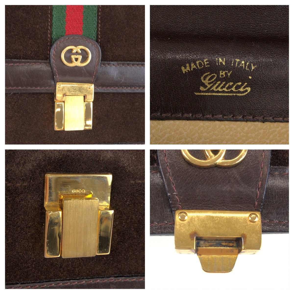 25547
GUCCI グッチ ヴィンテージ シェリーライン ブラウン ゴールド金具 スウェード / レザー ショルダーバッグ レディース ABP35