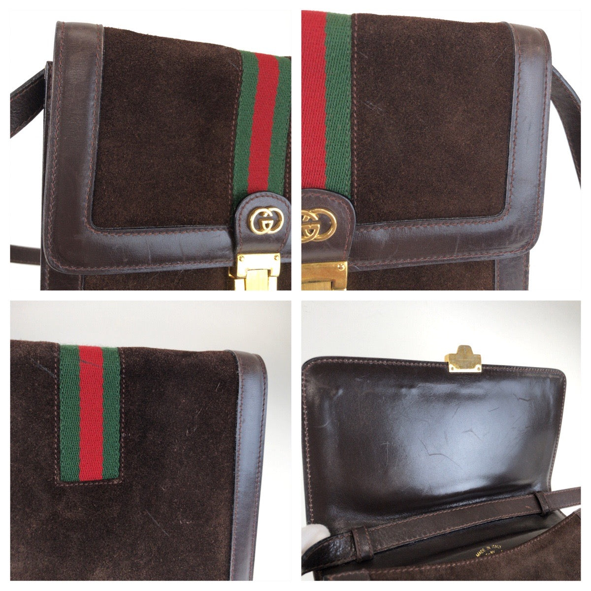 25547
GUCCI グッチ ヴィンテージ シェリーライン ブラウン ゴールド金具 スウェード / レザー ショルダーバッグ レディース ABP35