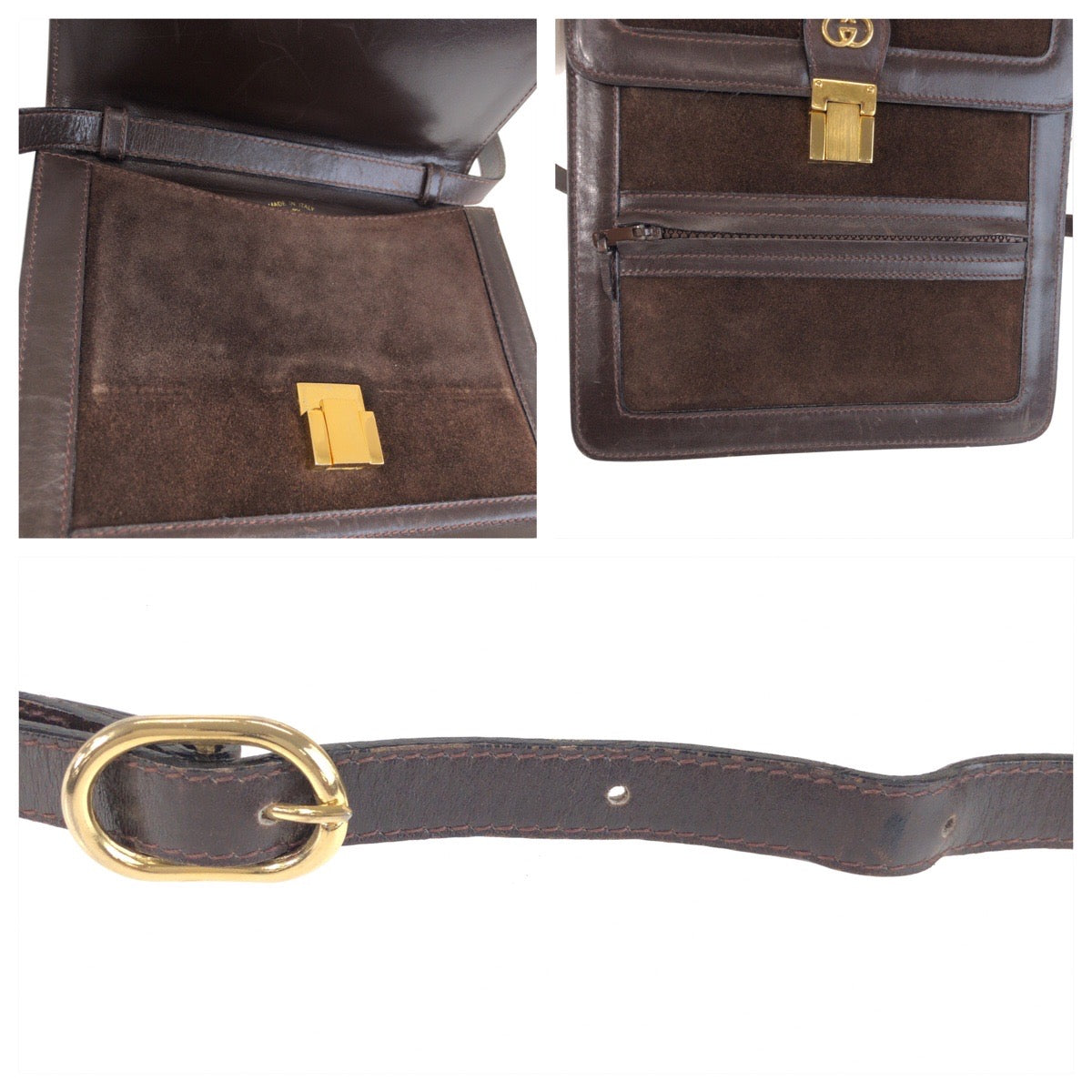 25547
GUCCI グッチ ヴィンテージ シェリーライン ブラウン ゴールド金具 スウェード / レザー ショルダーバッグ レディース ABP35