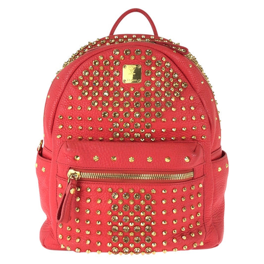 25551
MCM エム シー エム Stark スタッズ レッド ゴールド金具 レザー / ラインストーン MWK4SVE06RP001 リュックサック バックパック レディース ABP42