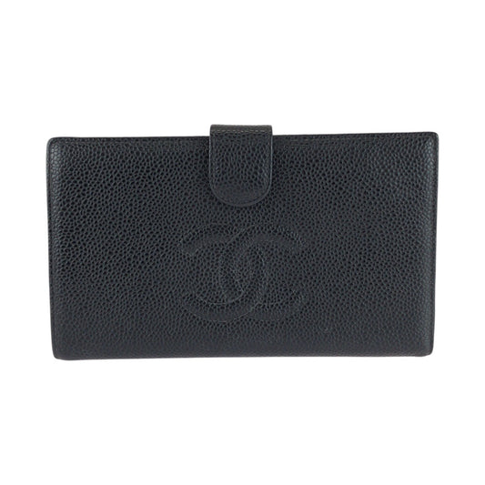 25553
CHANEL シャネル ココマーク がま口 ブラック 黒 ゴールド金具 レザー 長財布 ロングウォレット レディース ABP56